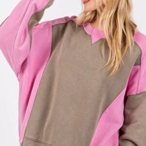 NWT Sage + Fig Women's Pink and Taupe Colorblock Crewneck Sweatshirt